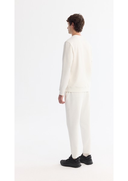 Erkek Ekru Bisiklet Yaka Kolay Ütülenebilir Pamuklu Sweatshirt A42y1270