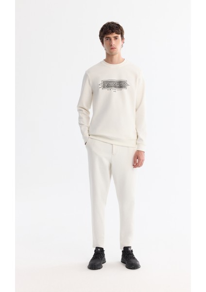 Erkek Ekru Bisiklet Yaka Kolay Ütülenebilir Pamuklu Sweatshirt A42y1270