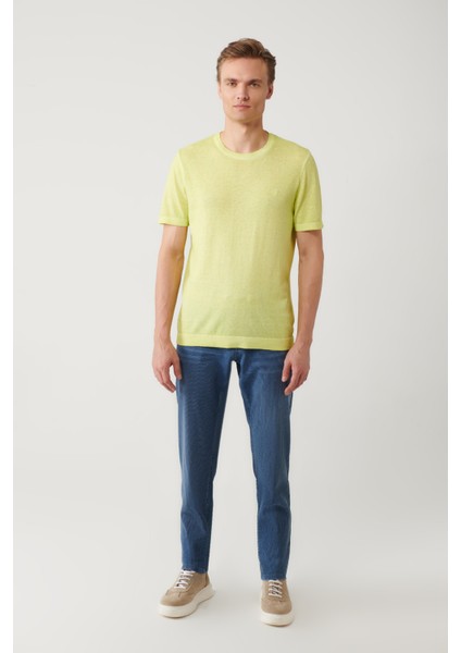Erkek Neon Yeşil Bisiklet Yaka Garment Dyed T-shirt A41y5074