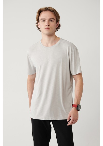 Erkek Açık Gri Soft Touch Bisiklet Yaka T-shirt B001031