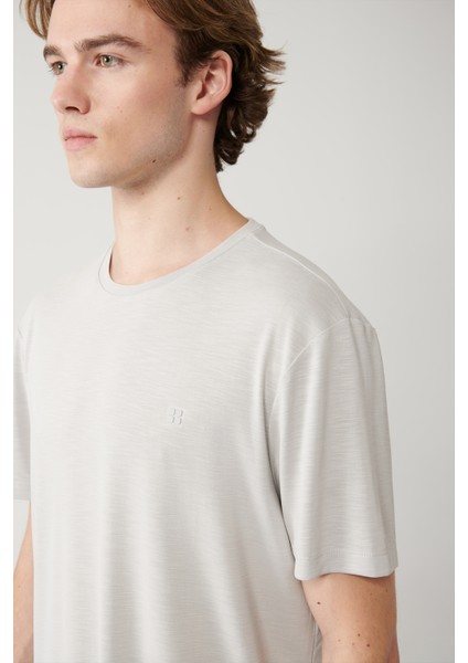 Erkek Açık Gri Soft Touch Bisiklet Yaka T-shirt B001031