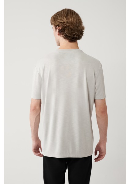 Erkek Açık Gri Soft Touch Bisiklet Yaka T-shirt B001031