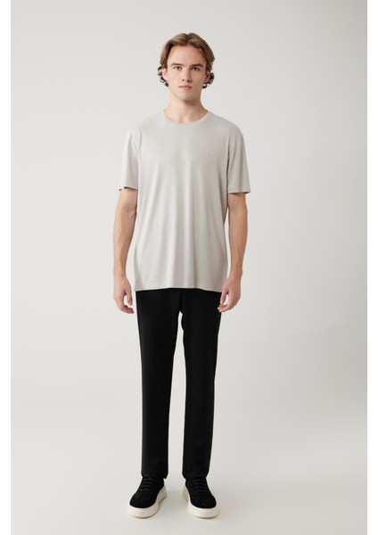 Erkek Açık Gri Soft Touch Bisiklet Yaka T-shirt B001031
