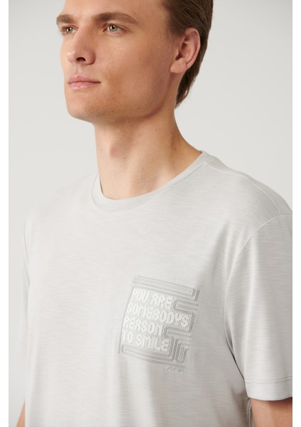 Erkek Gri Bisiklet Yaka Baskılı Soft Touch T-shirt A41y1136
