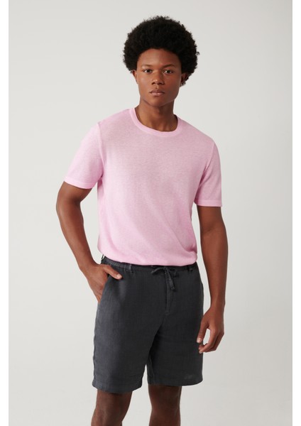 Erkek Pembe Bisiklet Yaka Garment Dyed T-shirt A41y5074