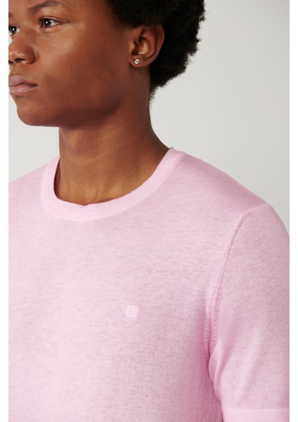 Erkek Pembe Bisiklet Yaka Garment Dyed T-shirt A41y5074