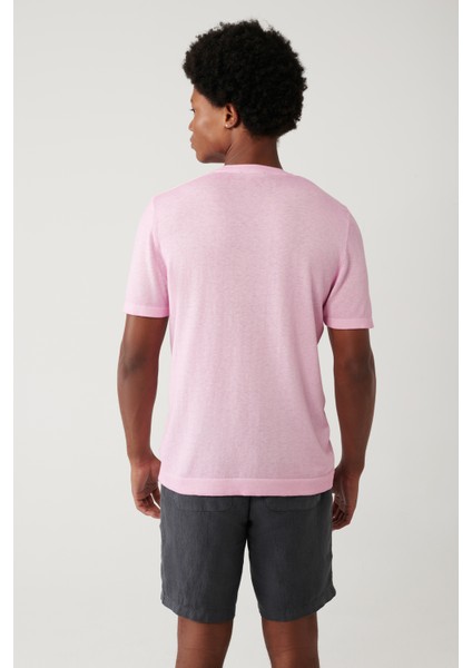 Erkek Pembe Bisiklet Yaka Garment Dyed T-shirt A41y5074