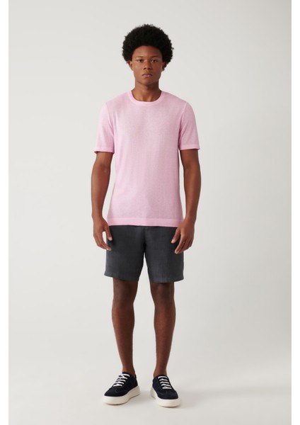 Erkek Pembe Bisiklet Yaka Garment Dyed T-shirt A41y5074