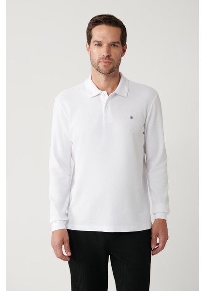 Erkek Beyaz Polo Yaka Pamuklu Basic Slim Fit Sweatshirt B001080 modelleri
