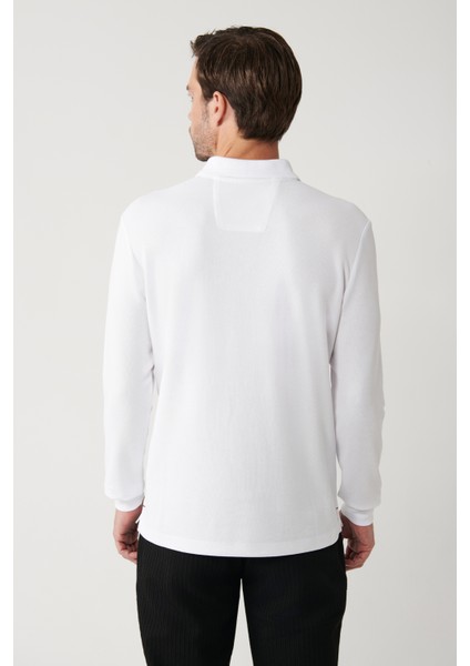Erkek Beyaz Polo Yaka Pamuklu Basic Slim Fit Sweatshirt B001080 fırsatları