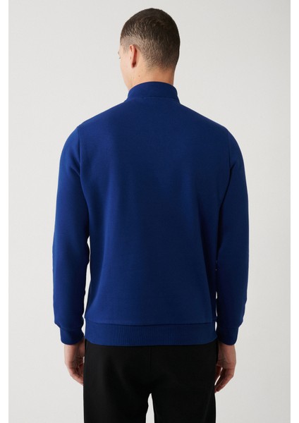 Erkek Saks Dik Yaka Fermuarlı 3 İplik Şardonlu Regular Fit Sweatshirt E001020 modelleri