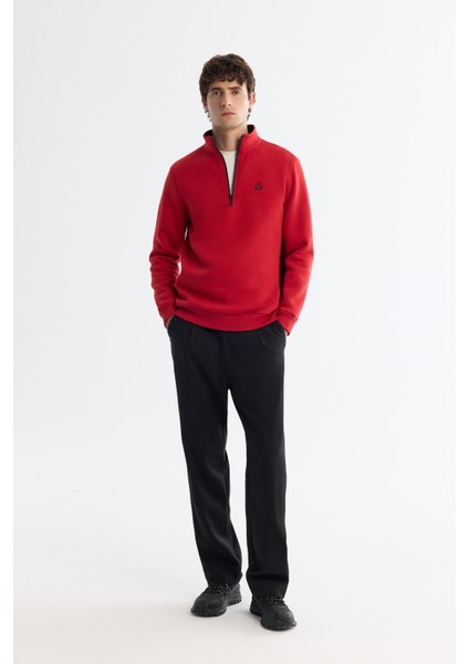 Erkek Kırmızı Dik Yaka Fermuarlı 3 İplik Şardonlu Regular Fit Sweatshirt E001020 indirimleri