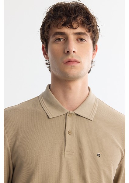 Erkek Vizon 2 Düğmeli Pamuklu Polo Yaka Sweatshirt B001080