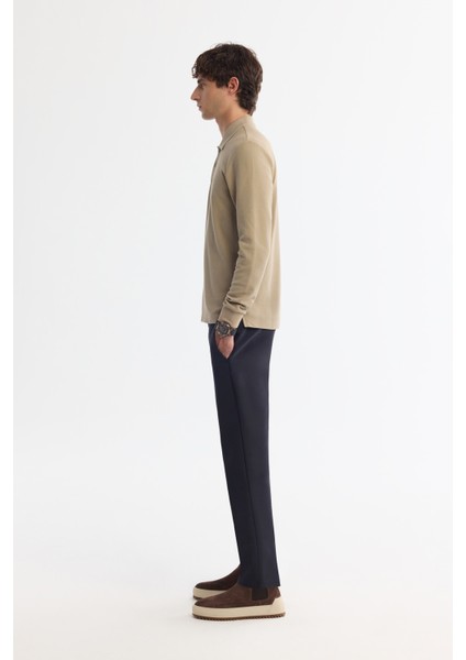 Erkek Vizon 2 Düğmeli Pamuklu Polo Yaka Sweatshirt B001080