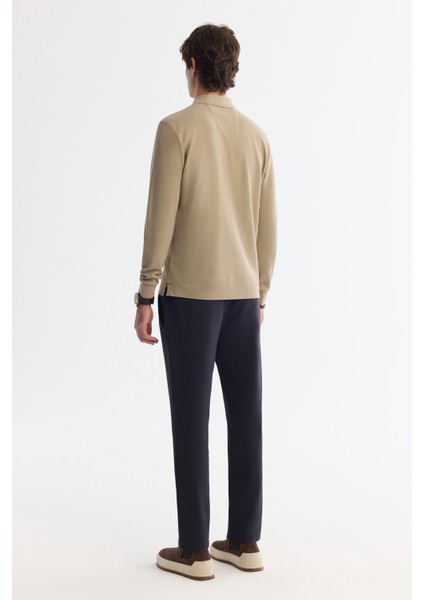Erkek Vizon 2 Düğmeli Pamuklu Polo Yaka Sweatshirt B001080