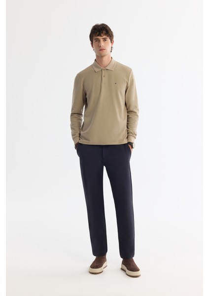 Erkek Vizon 2 Düğmeli Pamuklu Polo Yaka Sweatshirt B001080