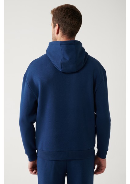 Erkek Indigo Kapüşonlu 3 Iplik Şardonlu Sweatshirt A32y1190