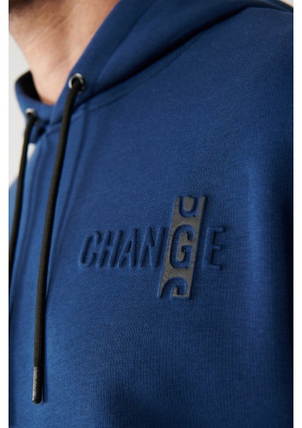 Erkek Indigo Kapüşonlu 3 Iplik Şardonlu Sweatshirt A32y1190