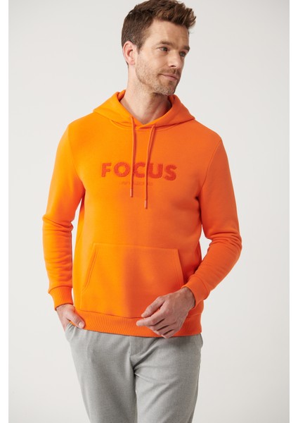 Erkek Turuncu Kapüşonlu 3 Iplik Şardonlu Kanguru Cepli Sweatshirt A32y1193