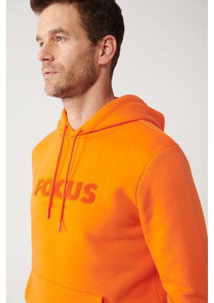 Erkek Turuncu Kapüşonlu 3 Iplik Şardonlu Kanguru Cepli Sweatshirt A32y1193