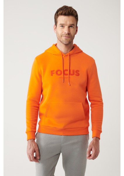 Erkek Turuncu Kapüşonlu 3 Iplik Şardonlu Kanguru Cepli Sweatshirt A32y1193