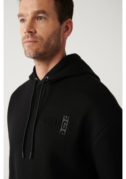 Erkek Siyah Kapüşonlu 3 Iplik Şardonlu Sweatshirt A32y1190