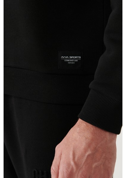Erkek Siyah Kapüşonlu 3 Iplik Şardonlu Sweatshirt A32y1190