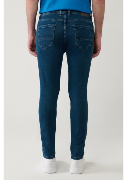 Erkek Mavi Taş Yıkamalı Esnek Jean Pantolon B003526