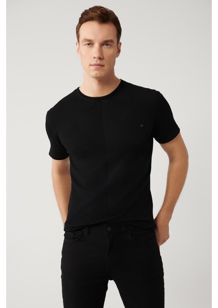 Erkek Siyah Bisiklet Yaka Rayon Dokulu Triko T-shirt A41y5099