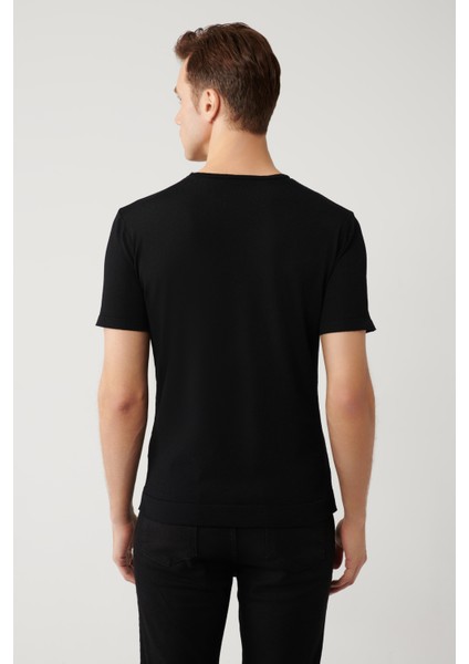 Erkek Siyah Bisiklet Yaka Rayon Dokulu Triko T-shirt A41y5099