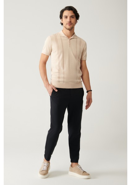 Erkek Lacivert Örme Beli Lastikli Pantolon A41y3036