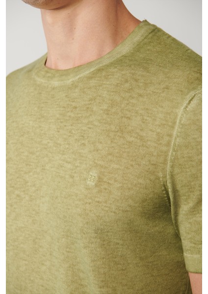 Erkek Haki Bisiklet Yaka Garment Dyed T-shirt A41y5074
