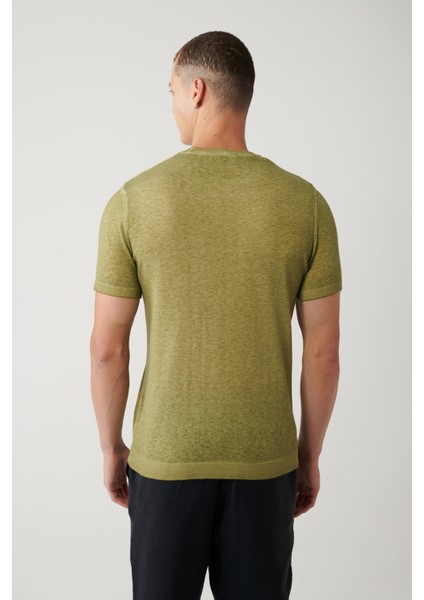 Erkek Haki Bisiklet Yaka Garment Dyed T-shirt A41y5074