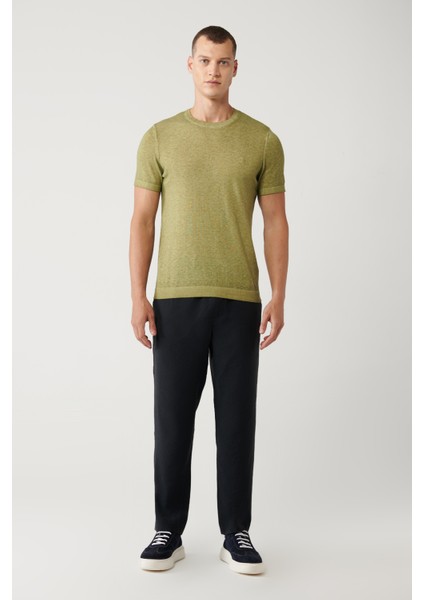 Erkek Haki Bisiklet Yaka Garment Dyed T-shirt A41y5074