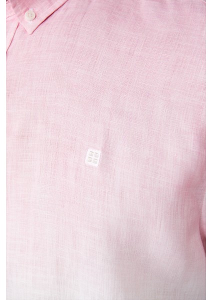 Erkek Pembe Düğmeli Yaka %100 Keten Gömlek A41y2195