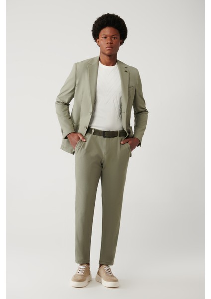 Erkek Açık Haki Relaxed Fit Beli Lastikli Yandan Cepli Way Stretch Lightweight Pantolon A41Y3203