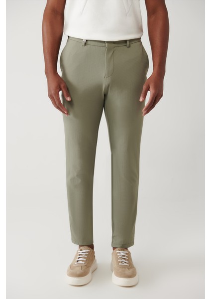 Erkek Açık Haki Relaxed Fit Beli Lastikli Yandan Cepli Way Stretch Lightweight Pantolon A41Y3203