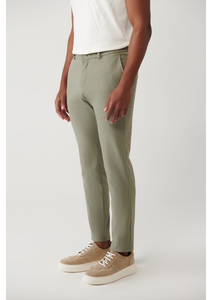 Erkek Açık Haki Relaxed Fit Beli Lastikli Yandan Cepli Way Stretch Lightweight Pantolon A41Y3203