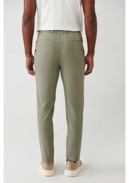 Erkek Açık Haki Relaxed Fit Beli Lastikli Yandan Cepli Way Stretch Lightweight Pantolon A41Y3203