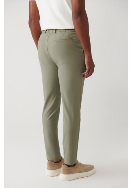 Erkek Açık Haki Relaxed Fit Beli Lastikli Yandan Cepli Way Stretch Lightweight Pantolon A41Y3203