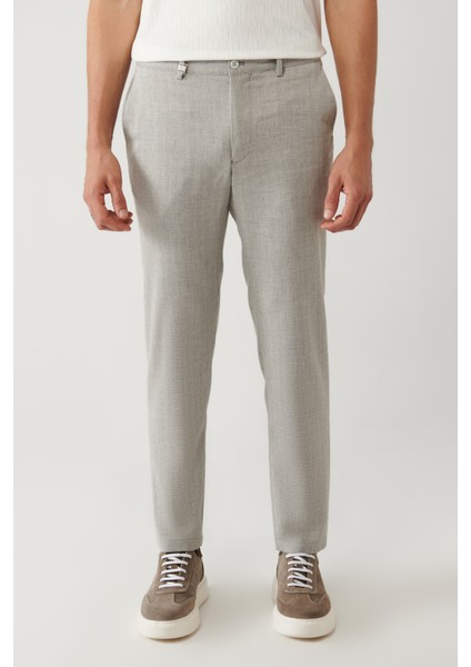 Erkek Gri Yandan Cepli Keten Karışımlı Lightweight Takım Elbise Pantolonu A41y3229