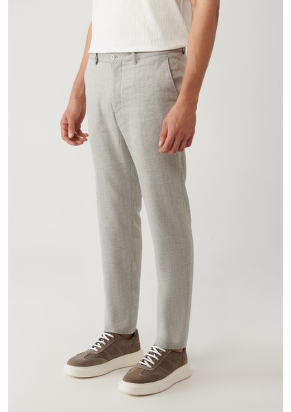 Erkek Gri Yandan Cepli Keten Karışımlı Lightweight Takım Elbise Pantolonu A41y3229