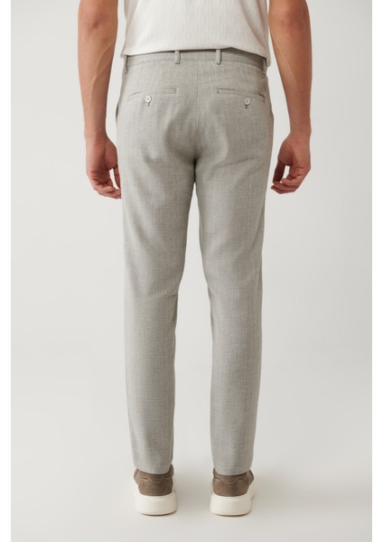 Erkek Gri Yandan Cepli Keten Karışımlı Lightweight Takım Elbise Pantolonu A41y3229