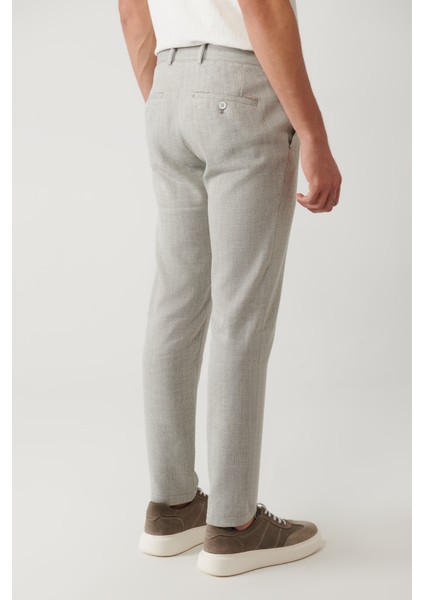 Erkek Gri Yandan Cepli Keten Karışımlı Lightweight Takım Elbise Pantolonu A41y3229