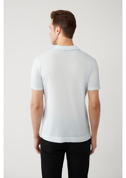 Erkek Açık Mavi 3 Düğmeli Garment Dyed Polo Yaka Triko T-shirt A41y5067