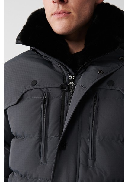 Erkek Gri Çıkma Kürk Yakalı Su İtici Kumaşlı Şişme Mont A32Y6011 fırsatları