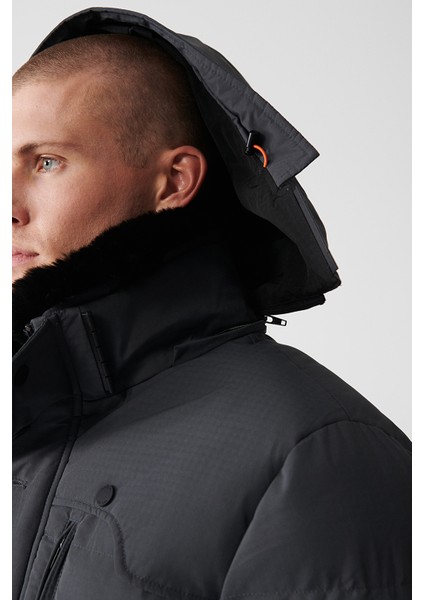 Erkek Gri Çıkma Kürk Yakalı Su İtici Kumaşlı Şişme Mont A32Y6011 indirimleri