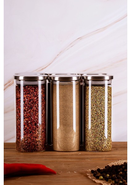 Oslo - 6'lı Metal Kapaklı Vakumlu Cam Saklama Kabı Baharatlık 350ML fiyatları