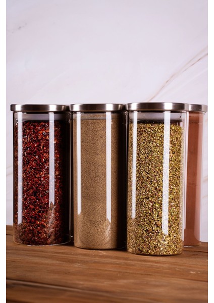 Oslo - 6'lı Metal Kapaklı Vakumlu Cam Saklama Kabı Baharatlık 350ML modelleri