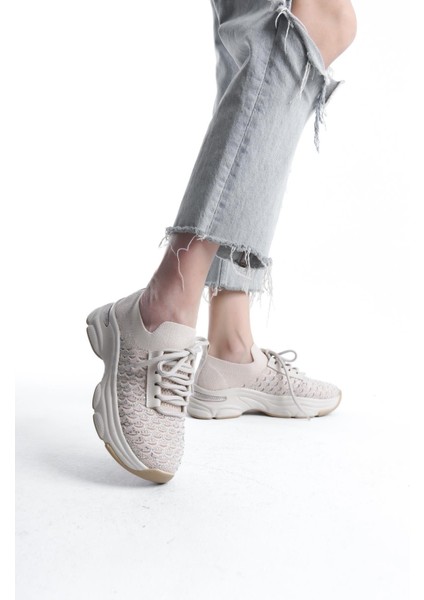 Kadın Rocco Ten Triko Taşlı Spor Ayakkabı & Sneaker